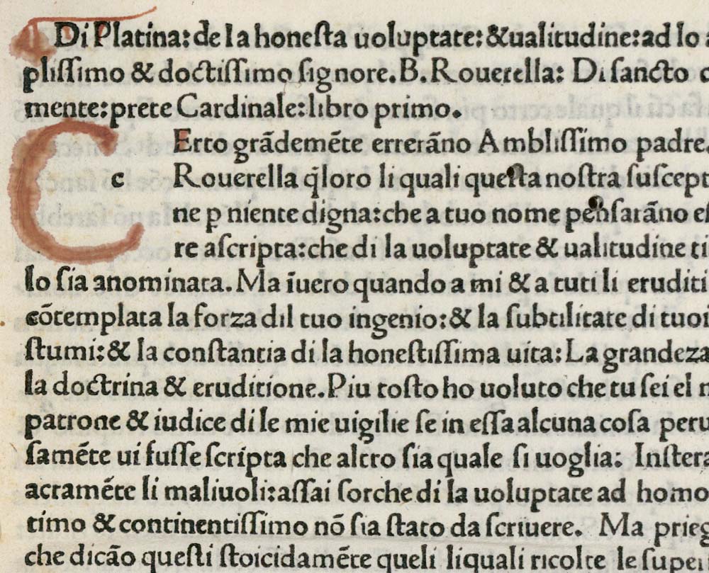 Textausschnitt aus "De honesta voluptate et valetudine", Barolomeo Platina, 1465