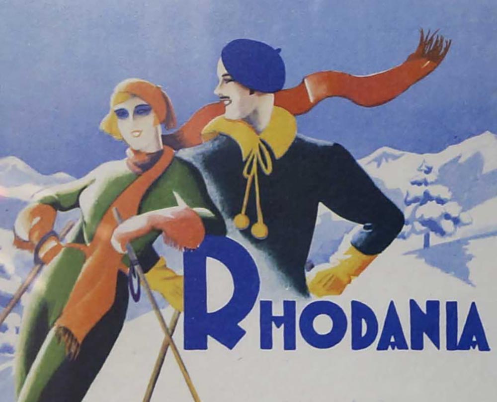 Ausschnitt aus einem Werbeplakat mit Werbung für das Hotel Rhodania in Crans, Sammlung des Schweizerischen Gastronomiemuseums